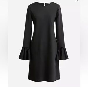 J.Crew Black Satin Long Bell / Flutter Sleeve Shift Dress Size 0 NWT New